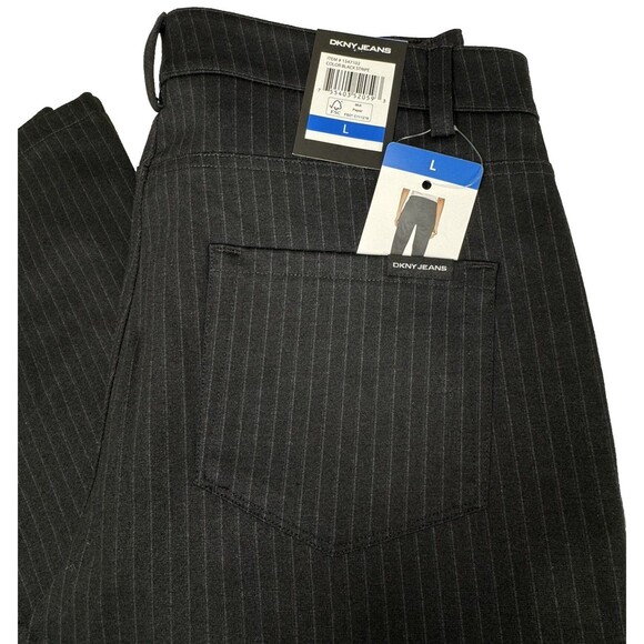 DKNY Womens Large Black Pin Stripe Pull on Ponte Pants Chino New - Picture 4 of 9
